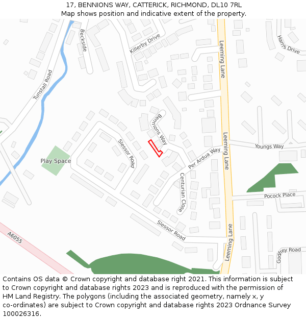 17, BENNIONS WAY, CATTERICK, RICHMOND, DL10 7RL: Location map and indicative extent of plot