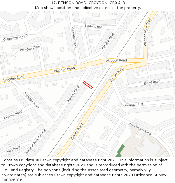 17, BENSON ROAD, CROYDON, CR0 4LR: Location map and indicative extent of plot