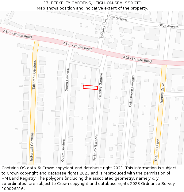 17, BERKELEY GARDENS, LEIGH-ON-SEA, SS9 2TD: Location map and indicative extent of plot