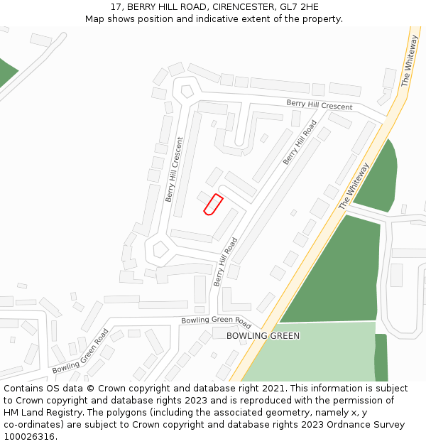 17, BERRY HILL ROAD, CIRENCESTER, GL7 2HE: Location map and indicative extent of plot