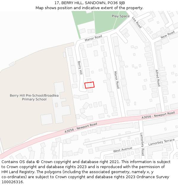 17, BERRY HILL, SANDOWN, PO36 9JB: Location map and indicative extent of plot