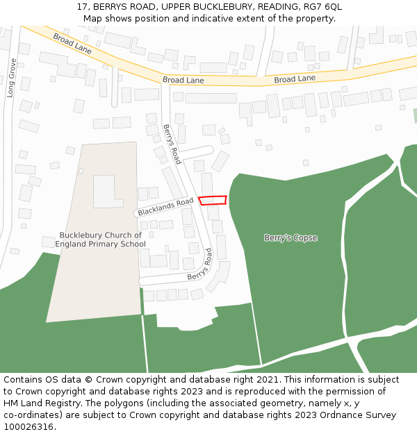 17, BERRYS ROAD, UPPER BUCKLEBURY, READING, RG7 6QL: Location map and indicative extent of plot