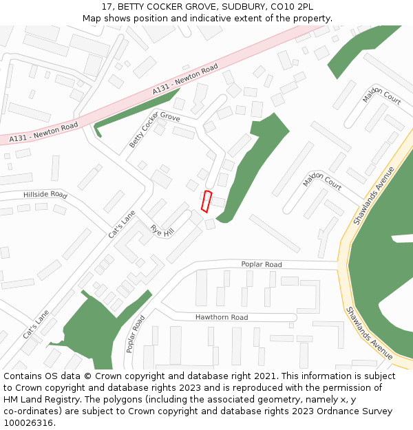 17, BETTY COCKER GROVE, SUDBURY, CO10 2PL: Location map and indicative extent of plot