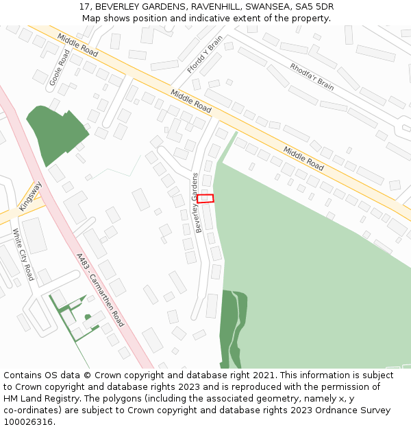 17, BEVERLEY GARDENS, RAVENHILL, SWANSEA, SA5 5DR: Location map and indicative extent of plot