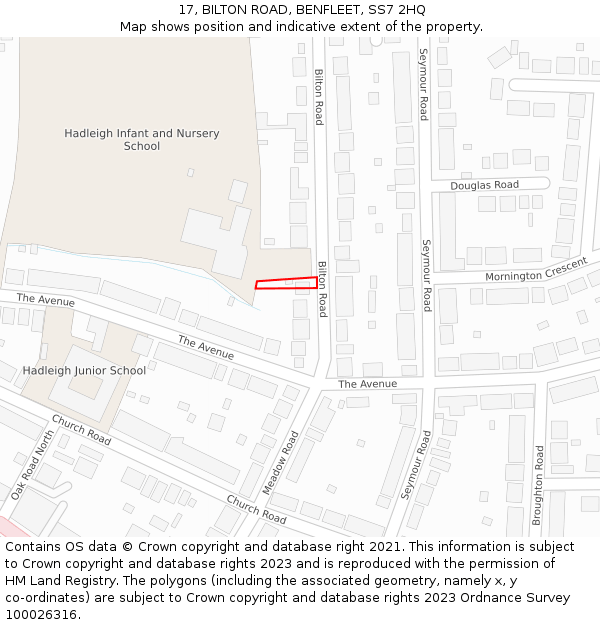 17, BILTON ROAD, BENFLEET, SS7 2HQ: Location map and indicative extent of plot