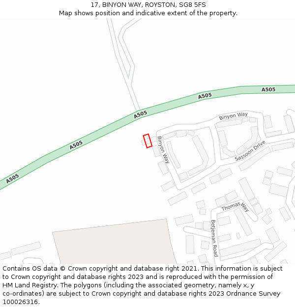 17, BINYON WAY, ROYSTON, SG8 5FS: Location map and indicative extent of plot