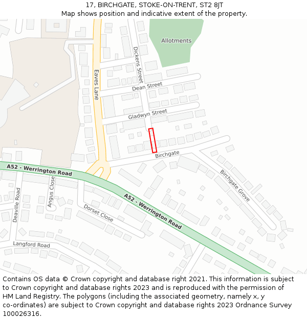 17, BIRCHGATE, STOKE-ON-TRENT, ST2 8JT: Location map and indicative extent of plot