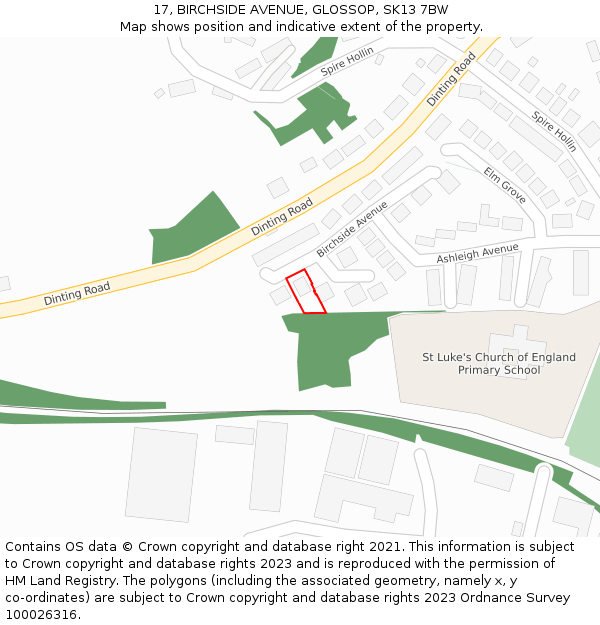 17, BIRCHSIDE AVENUE, GLOSSOP, SK13 7BW: Location map and indicative extent of plot