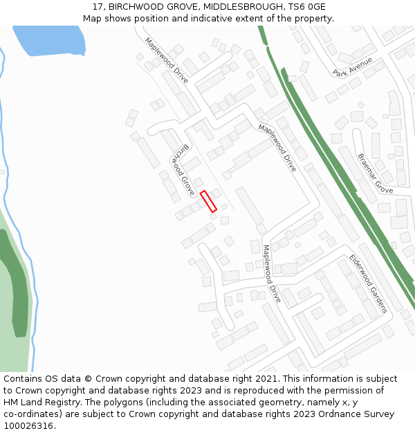 17, BIRCHWOOD GROVE, MIDDLESBROUGH, TS6 0GE: Location map and indicative extent of plot
