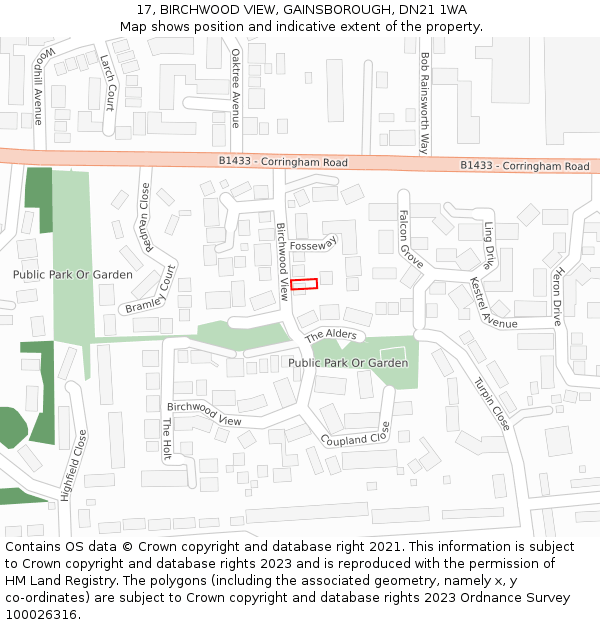 17, BIRCHWOOD VIEW, GAINSBOROUGH, DN21 1WA: Location map and indicative extent of plot