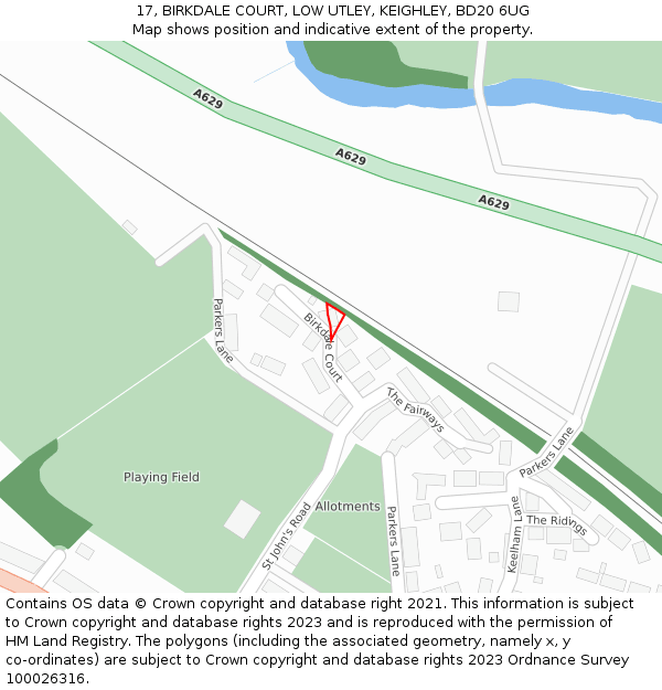 17, BIRKDALE COURT, LOW UTLEY, KEIGHLEY, BD20 6UG: Location map and indicative extent of plot