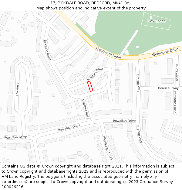 17, BIRKDALE ROAD, BEDFORD, MK41 8AU: Location map and indicative extent of plot