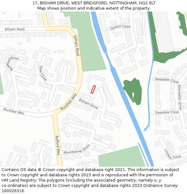 17, BISHAM DRIVE, WEST BRIDGFORD, NOTTINGHAM, NG2 6LT: Location map and indicative extent of plot