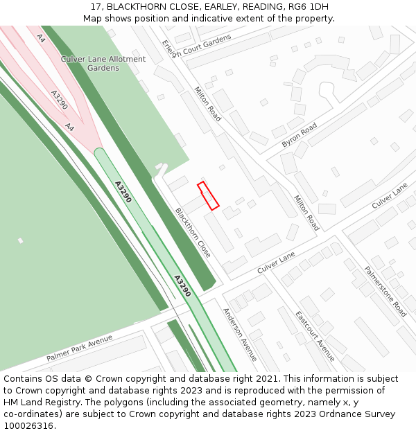 17, BLACKTHORN CLOSE, EARLEY, READING, RG6 1DH: Location map and indicative extent of plot