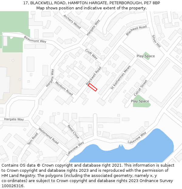 17, BLACKWELL ROAD, HAMPTON HARGATE, PETERBOROUGH, PE7 8BP: Location map and indicative extent of plot