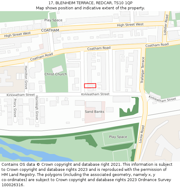 17, BLENHEIM TERRACE, REDCAR, TS10 1QP: Location map and indicative extent of plot