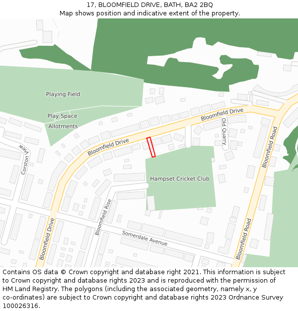 17, BLOOMFIELD DRIVE, BATH, BA2 2BQ: Location map and indicative extent of plot