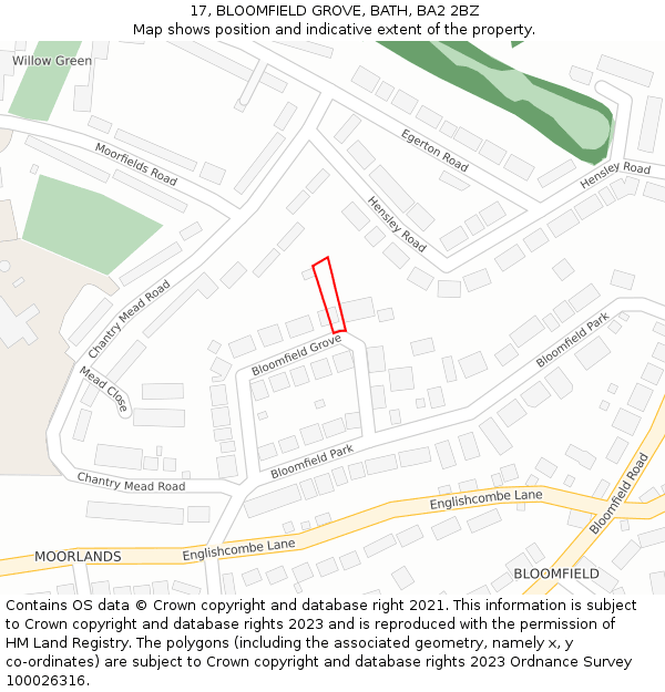 17, BLOOMFIELD GROVE, BATH, BA2 2BZ: Location map and indicative extent of plot