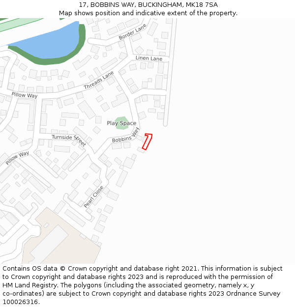 17, BOBBINS WAY, BUCKINGHAM, MK18 7SA: Location map and indicative extent of plot