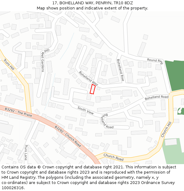 17, BOHELLAND WAY, PENRYN, TR10 8DZ: Location map and indicative extent of plot