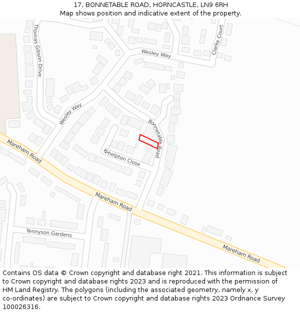 17, BONNETABLE ROAD, HORNCASTLE, LN9 6RH: Location map and indicative extent of plot