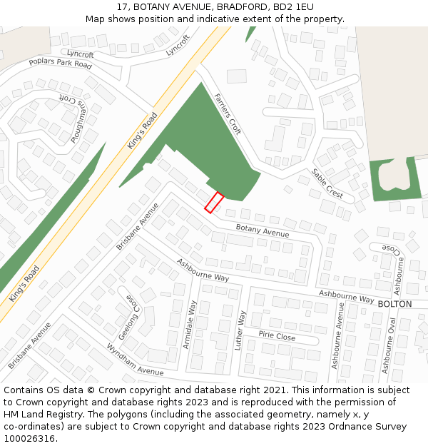 17, BOTANY AVENUE, BRADFORD, BD2 1EU: Location map and indicative extent of plot