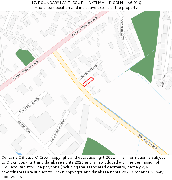 17, BOUNDARY LANE, SOUTH HYKEHAM, LINCOLN, LN6 9NQ: Location map and indicative extent of plot