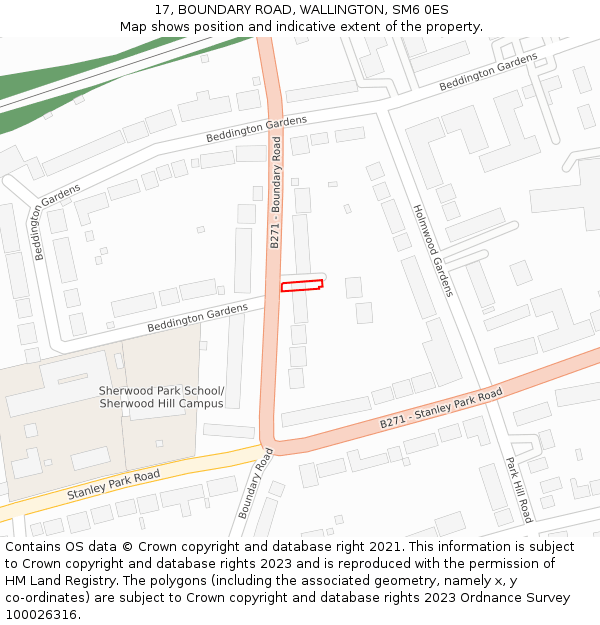 17, BOUNDARY ROAD, WALLINGTON, SM6 0ES: Location map and indicative extent of plot