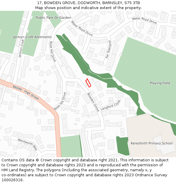 17, BOWDEN GROVE, DODWORTH, BARNSLEY, S75 3TB: Location map and indicative extent of plot