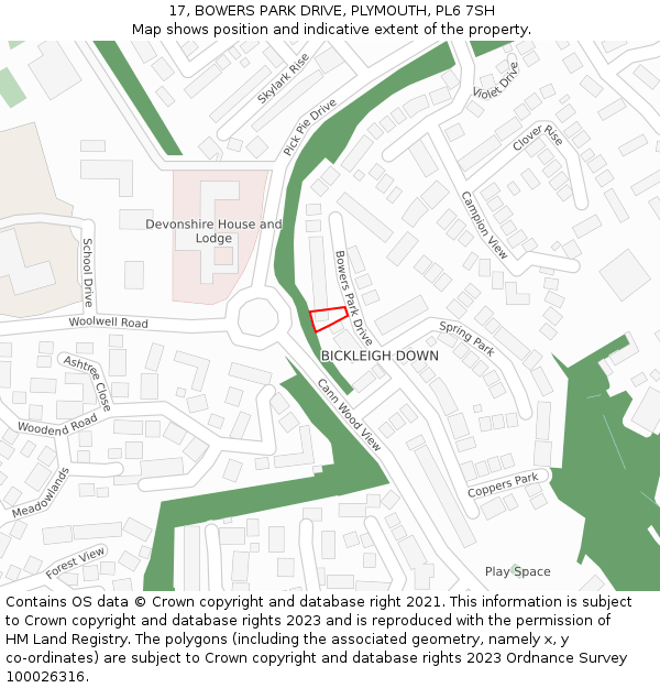 17, BOWERS PARK DRIVE, PLYMOUTH, PL6 7SH: Location map and indicative extent of plot