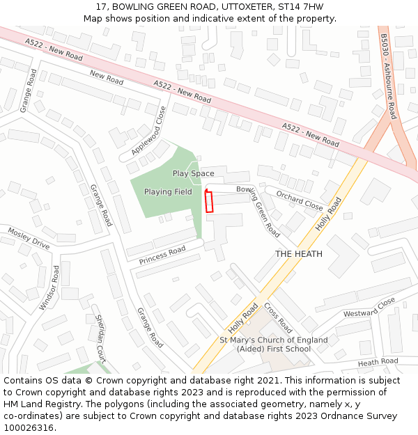 17, BOWLING GREEN ROAD, UTTOXETER, ST14 7HW: Location map and indicative extent of plot