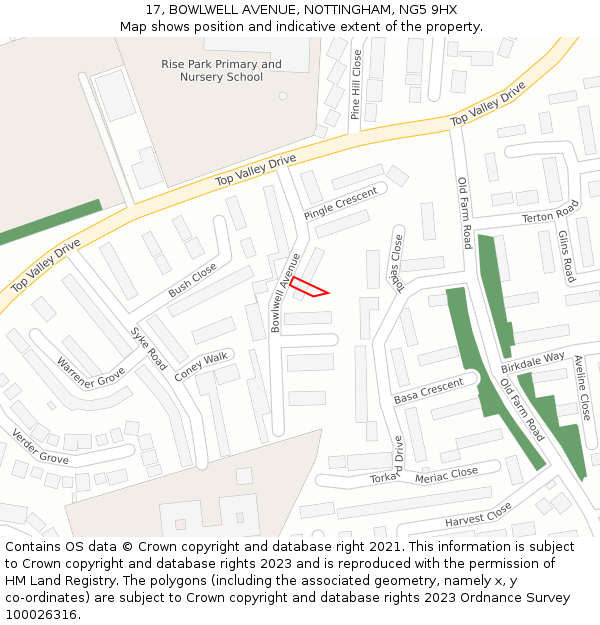 17, BOWLWELL AVENUE, NOTTINGHAM, NG5 9HX: Location map and indicative extent of plot