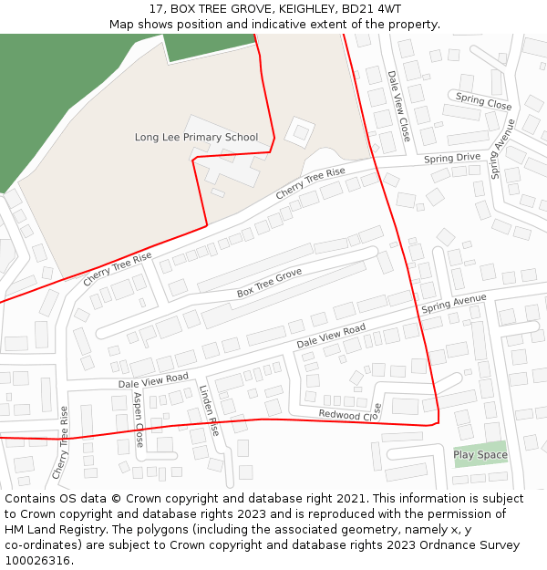 17, BOX TREE GROVE, KEIGHLEY, BD21 4WT: Location map and indicative extent of plot