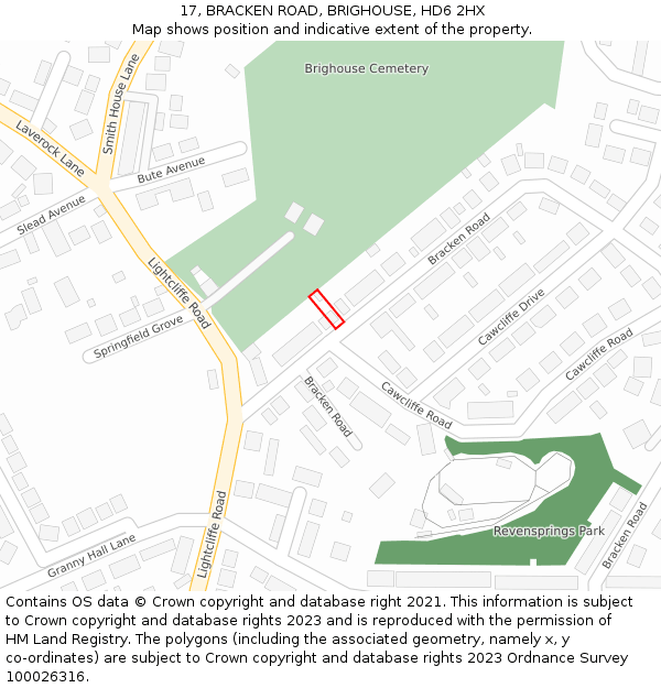 17, BRACKEN ROAD, BRIGHOUSE, HD6 2HX: Location map and indicative extent of plot