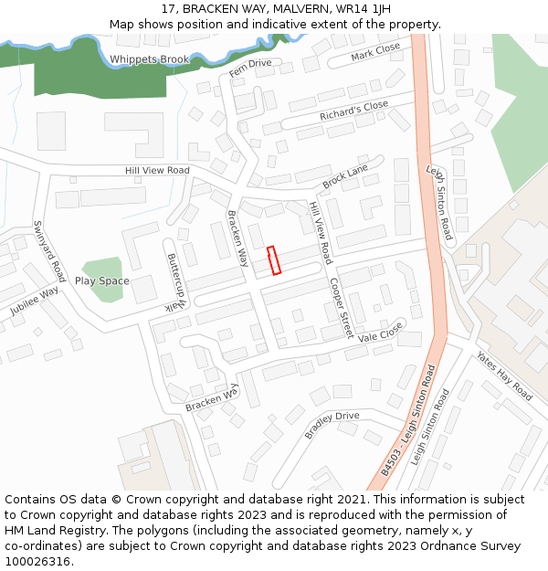 17, BRACKEN WAY, MALVERN, WR14 1JH: Location map and indicative extent of plot