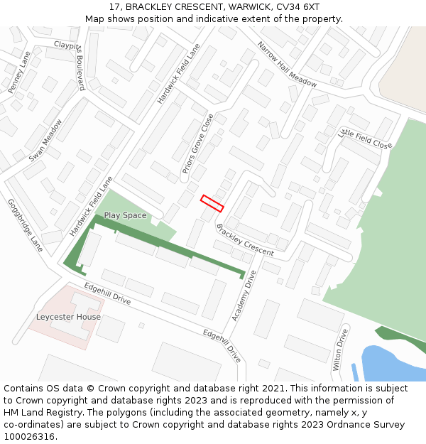 17, BRACKLEY CRESCENT, WARWICK, CV34 6XT: Location map and indicative extent of plot