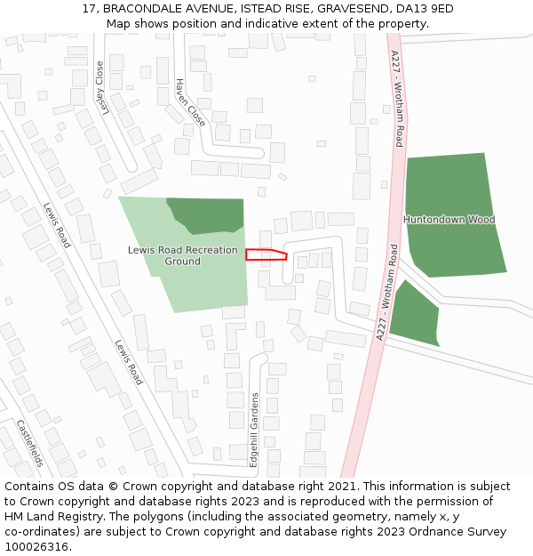 17, BRACONDALE AVENUE, ISTEAD RISE, GRAVESEND, DA13 9ED: Location map and indicative extent of plot