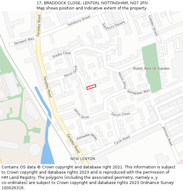 17, BRADDOCK CLOSE, LENTON, NOTTINGHAM, NG7 2FN: Location map and indicative extent of plot