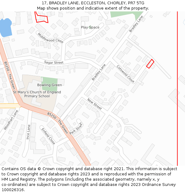 17, BRADLEY LANE, ECCLESTON, CHORLEY, PR7 5TG: Location map and indicative extent of plot