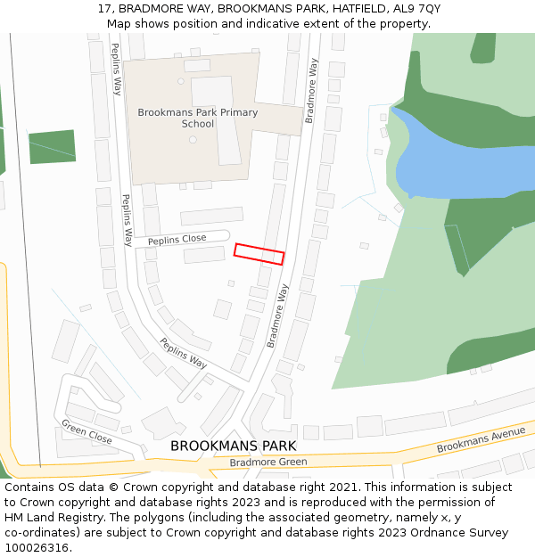 17, BRADMORE WAY, BROOKMANS PARK, HATFIELD, AL9 7QY: Location map and indicative extent of plot