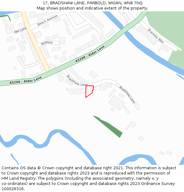 17, BRADSHAW LANE, PARBOLD, WIGAN, WN8 7NQ: Location map and indicative extent of plot