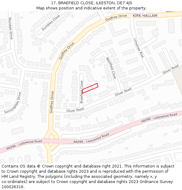 17, BRAEFIELD CLOSE, ILKESTON, DE7 4JS: Location map and indicative extent of plot