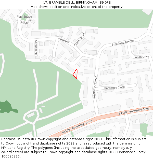 17, BRAMBLE DELL, BIRMINGHAM, B9 5FE: Location map and indicative extent of plot