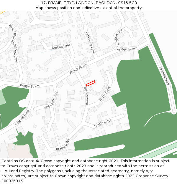 17, BRAMBLE TYE, LAINDON, BASILDON, SS15 5GR: Location map and indicative extent of plot