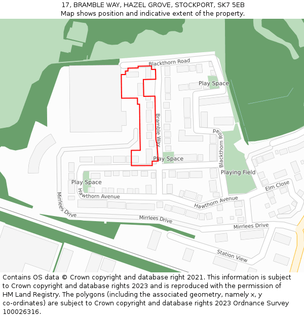 17, BRAMBLE WAY, HAZEL GROVE, STOCKPORT, SK7 5EB: Location map and indicative extent of plot