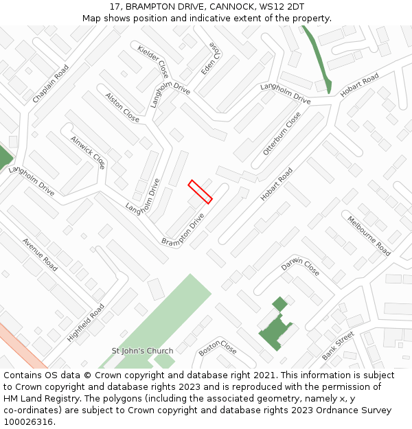 17, BRAMPTON DRIVE, CANNOCK, WS12 2DT: Location map and indicative extent of plot