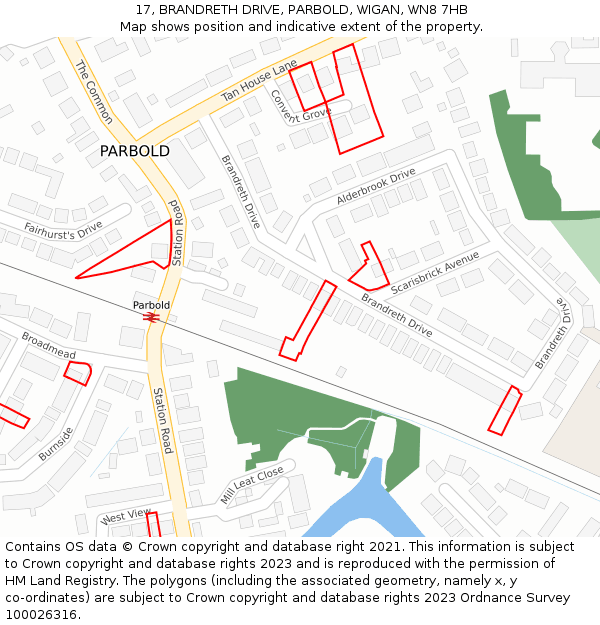 17, BRANDRETH DRIVE, PARBOLD, WIGAN, WN8 7HB: Location map and indicative extent of plot