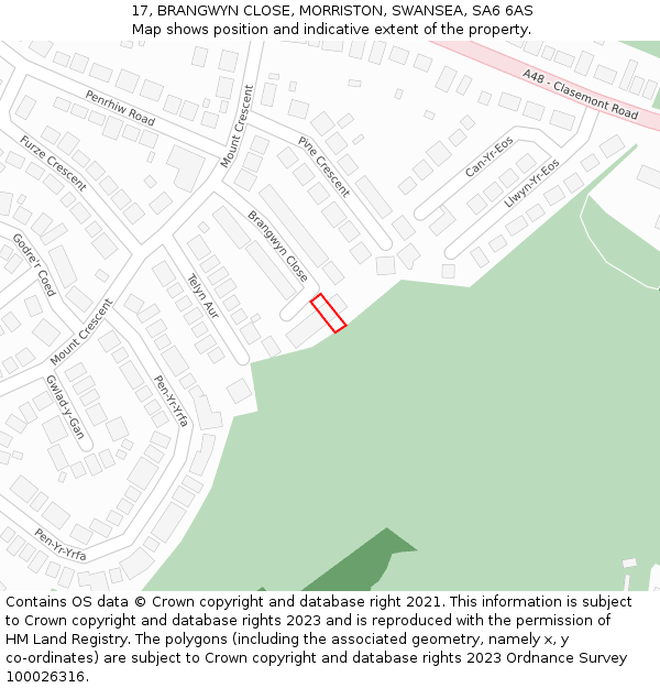 17, BRANGWYN CLOSE, MORRISTON, SWANSEA, SA6 6AS: Location map and indicative extent of plot