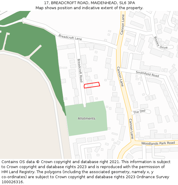 17, BREADCROFT ROAD, MAIDENHEAD, SL6 3PA: Location map and indicative extent of plot