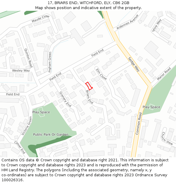 17, BRIARS END, WITCHFORD, ELY, CB6 2GB: Location map and indicative extent of plot